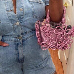 Neiman Marcus Pink Floral Evening Rhinestone Handbag